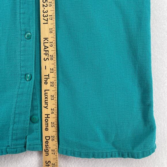 LL BEAN Top Womens S Cool Weave Short Sleeve Button Up Woven Green USA Vintage - Picture 11 of 12